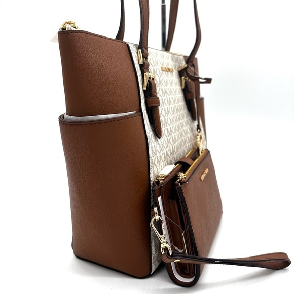 Michael Kors Large Charlotte Tote Bag & Large Double Zip Wallet Vanilla/Brown - Picture 4 of 14